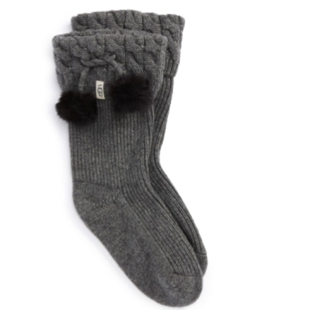 UGG PomPom Short Rain Boot Sock NWT Black - Picture 3 of 4